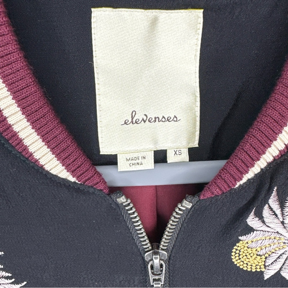 Elevenses Black Bomber Jacket with Floral Embroidery - Picture 2 of 9